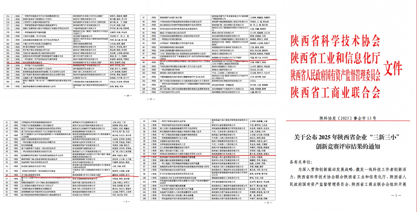 公司四項(xiàng)科研成果在陜西省企業(yè)“三新三小”創(chuàng)新競(jìng)賽中獲獎(jiǎng)
